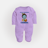 My First Janmashtami Little Krishna Butter Pot Print Fullbody suit - LILAC - New Born (Chest 7.5")