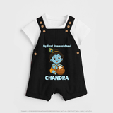 My First Janmashtami Little Krishna Butter Pot Print Dungaree - BLACK - 0 - 5 Months Old (Chest 18")