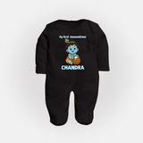 My First Janmashtami Little Krishna Butter Pot Print Fullbody suit - BLACK - New Born (Chest 7.5")