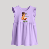 My First Janmashtami Makhan Chor Krishna Print Baby Frock - LILAC - 0 - 3 Months Old (Chest 17")