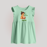 My First Janmashtami Makhan Chor Krishna Print Baby Frock - MINT GREEN - 0 - 3 Months Old (Chest 17")