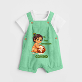 My First Janmashtami Makhan Chor Krishna Print Dungaree - GREEN - 0 - 5 Months Old (Chest 18")