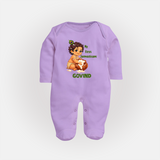 My First Janmashtami Makhan Chor Krishna Print Fullbody suit - LILAC - New Born (Chest 7.5")