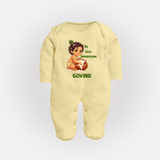 My First Janmashtami Makhan Chor Krishna Print Fullbody suit - PASTEL YELLOW - New Born (Chest 7.5")