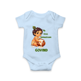 My First Janmashtami Makhan Chor Krishna Print Romper - BABY BLUE - New Born (Chest 14")