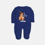 My First Janmashtami Makhan Chor Krishna Print Fullbody suit - NAVY BLUE - New Born (Chest 7.5")