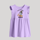 My First Janmashtami Krishna With Cow & Matki Print Baby Frock - LILAC - 0 - 3 Months Old (Chest 17")