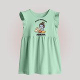 My First Janmashtami Krishna With Cow & Matki Print Baby Frock - MINT GREEN - 0 - 3 Months Old (Chest 17")