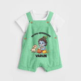My First Janmashtami Krishna With Cow & Matki Print Dungaree - GREEN - 0 - 5 Months Old (Chest 18")