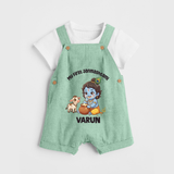 My First Janmashtami Krishna With Cow & Matki Print Dungaree - MINT GREEN - 0 - 5 Months Old (Chest 18")