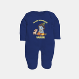 My First Janmashtami Krishna With Cow & Matki Print Fullbody suit - NAVY BLUE - New Born (Chest 7.5")