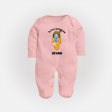 My First Janmashtami Sleeping Krishna Blessings Print Fullbody suit - BABY PINK - New Born (Chest 7.5")