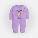 My First Janmashtami Sleeping Krishna Blessings Print Fullbody suit - LILAC - New Born (Chest 7.5")