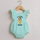 My First Janmashtami Sleeping Krishna Blessings Print Romper Frock - MINT GREEN - 0 - 3 Months Old (Chest 19")