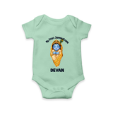 My First Janmashtami Sleeping Krishna Blessings Print Romper - MINT GREEN - New Born (Chest 14")
