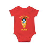 My First Janmashtami Sleeping Krishna Blessings Print Romper - RED - New Born (Chest 14")
