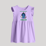 My First Janmashtami Baby Krishna Lotus Charm Print Baby Frock - LILAC - 0 - 3 Months Old (Chest 17")