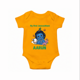 My First Janmashtami Baby Krishna Lotus Charm Print Romper - CHROME YELLOW - New Born (Chest 14")