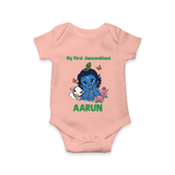 My First Janmashtami Baby Krishna Lotus Charm Print Romper - PEACH - New Born (Chest 14")