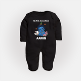 My First Janmashtami Baby Krishna Lotus Charm Print Fullbody suit - BLACK - New Born (Chest 7.5")