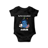 My First Janmashtami Baby Krishna Lotus Charm Print Romper - BLACK - New Born (Chest 14")