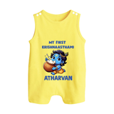 My First Krishna Janmashtami Butter Lover Print Button Romper - PASTEL YELLOW - New Born (Chest 18")