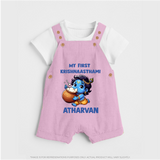 My First Krishna Janmashtami Butter Lover Print Dungaree - BABY PINK - 0 - 5 Months Old (Chest 18")