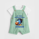 My First Krishna Janmashtami Butter Lover Print Dungaree - MINT GREEN - 0 - 5 Months Old (Chest 18")