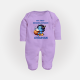 My First Krishna Janmashtami Butter Lover Print Fullbody suit - LILAC - New Born (Chest 7.5")
