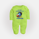 My First Krishna Janmashtami Butter Lover Print Fullbody suit - LIME GREEN - New Born (Chest 7.5")
