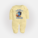 My First Krishna Janmashtami Butter Lover Print Fullbody suit - PASTEL YELLOW - New Born (Chest 7.5")
