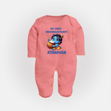 My First Krishna Janmashtami Butter Lover Print Fullbody suit - PEACH - New Born (Chest 7.5")