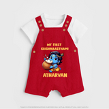 My First Krishna Janmashtami Butter Lover Print Dungaree - RED - 0 - 5 Months Old (Chest 18")