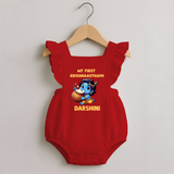 My First Krishna Janmashtami Butter Lover Print Romper Frock - RED - 0 - 3 Months Old (Chest 19")