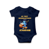 My First Krishna Janmashtami Butter Lover Print Romper - NAVY BLUE - New Born (Chest 14")