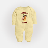 My First Krishna Janmashtami Cute Bal Krishna Print Fullbody suit - PASTEL YELLOW - New Born (Chest 7.5")