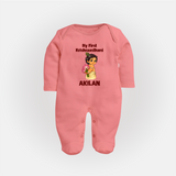 My First Krishna Janmashtami Cute Bal Krishna Print Fullbody suit - PEACH - New Born (Chest 7.5")