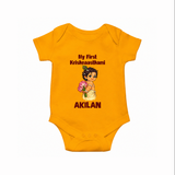 My First Krishna Janmashtami Cute Bal Krishna Print Romper - CHROME YELLOW - New Born (Chest 14")