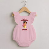 My First Krishna Janmashtami Cute Bal Krishna Print Romper Frock - BABY PINK - 0 - 3 Months Old (Chest 19")