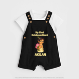 My First Krishna Janmashtami Cute Bal Krishna Print Dungaree - BLACK - 0 - 5 Months Old (Chest 18")
