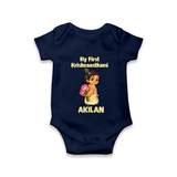 My First Krishna Janmashtami Cute Bal Krishna Print Romper - NAVY BLUE - New Born (Chest 14")