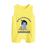 My First Krishna Janmashtami Little Kanha Print Button Romper - PASTEL YELLOW - New Born (Chest 18")