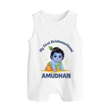 My First Krishna Janmashtami Little Kanha Print Button Romper - WHITE - New Born (Chest 18")