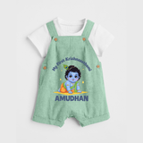 My First Krishna Janmashtami Little Kanha Print Dungaree - MINT GREEN - 0 - 5 Months Old (Chest 18")