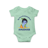 My First Krishna Janmashtami Little Kanha Print Romper - MINT GREEN - New Born (Chest 14")