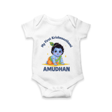 My First Krishna Janmashtami Little Kanha Print Romper - WHITE - New Born (Chest 14")