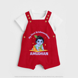 My First Krishna Janmashtami Little Kanha Print Dungaree - RED - 0 - 5 Months Old (Chest 18")