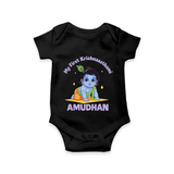 My First Krishna Janmashtami Little Kanha Print Romper - BLACK - New Born (Chest 14")