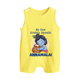My First Krishna Janmashtami Sweet Krishna Celebration Print Button Romper - PASTEL YELLOW - New Born (Chest 18")