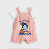 My First Krishna Janmashtami Sweet Krishna Celebration Print Dungaree - PEACH - 0 - 5 Months Old (Chest 18")